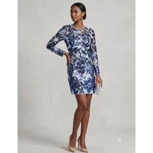 Marchesa Notte Botanical Sequin Mini Dress Long Sleeve Sz 4 Cocktail Event NWT